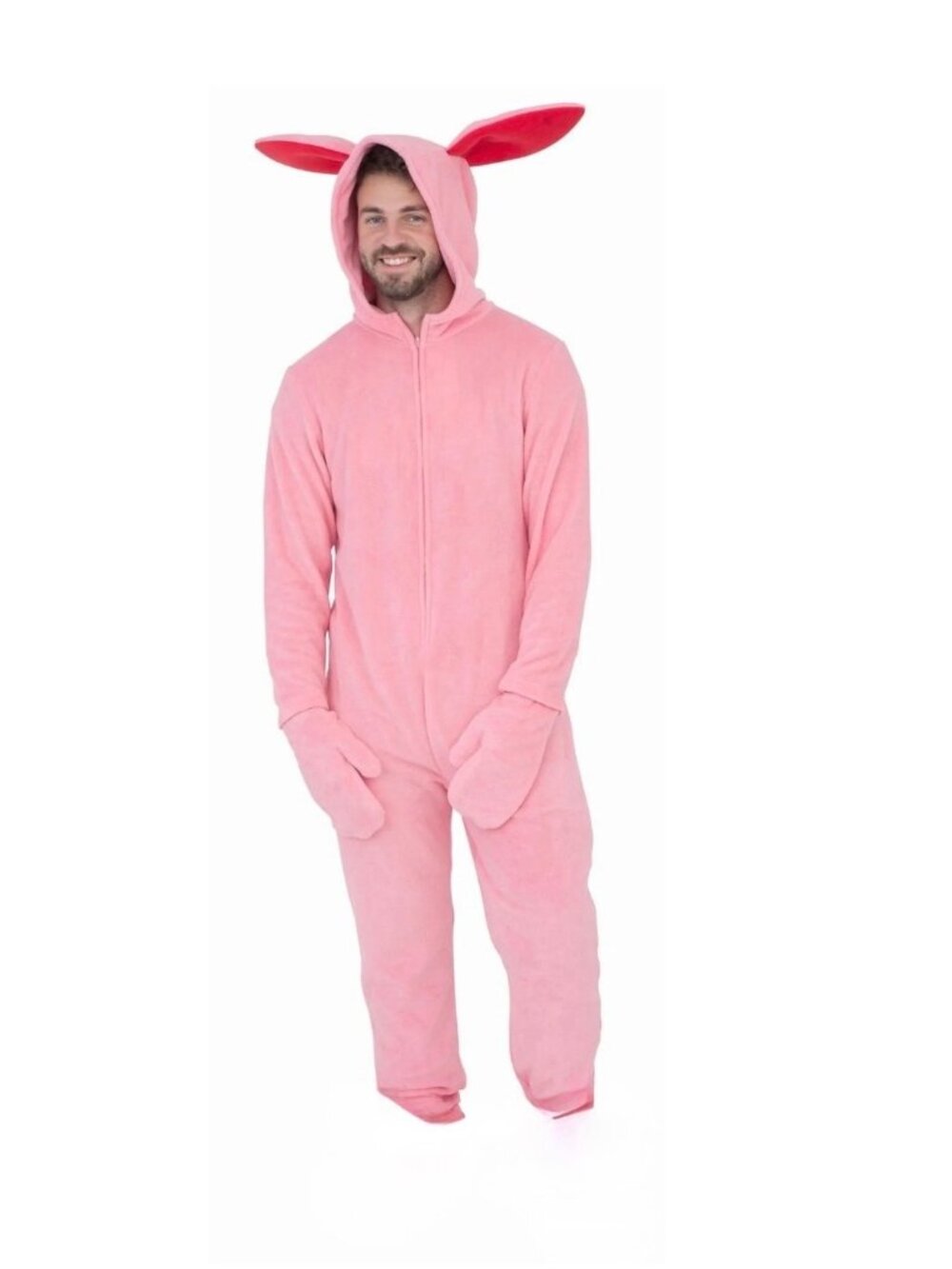 Merry & Bright Pink Bunny Hooded Onesie Union Suit Pajamas Adult XS/S Fluffy Fle